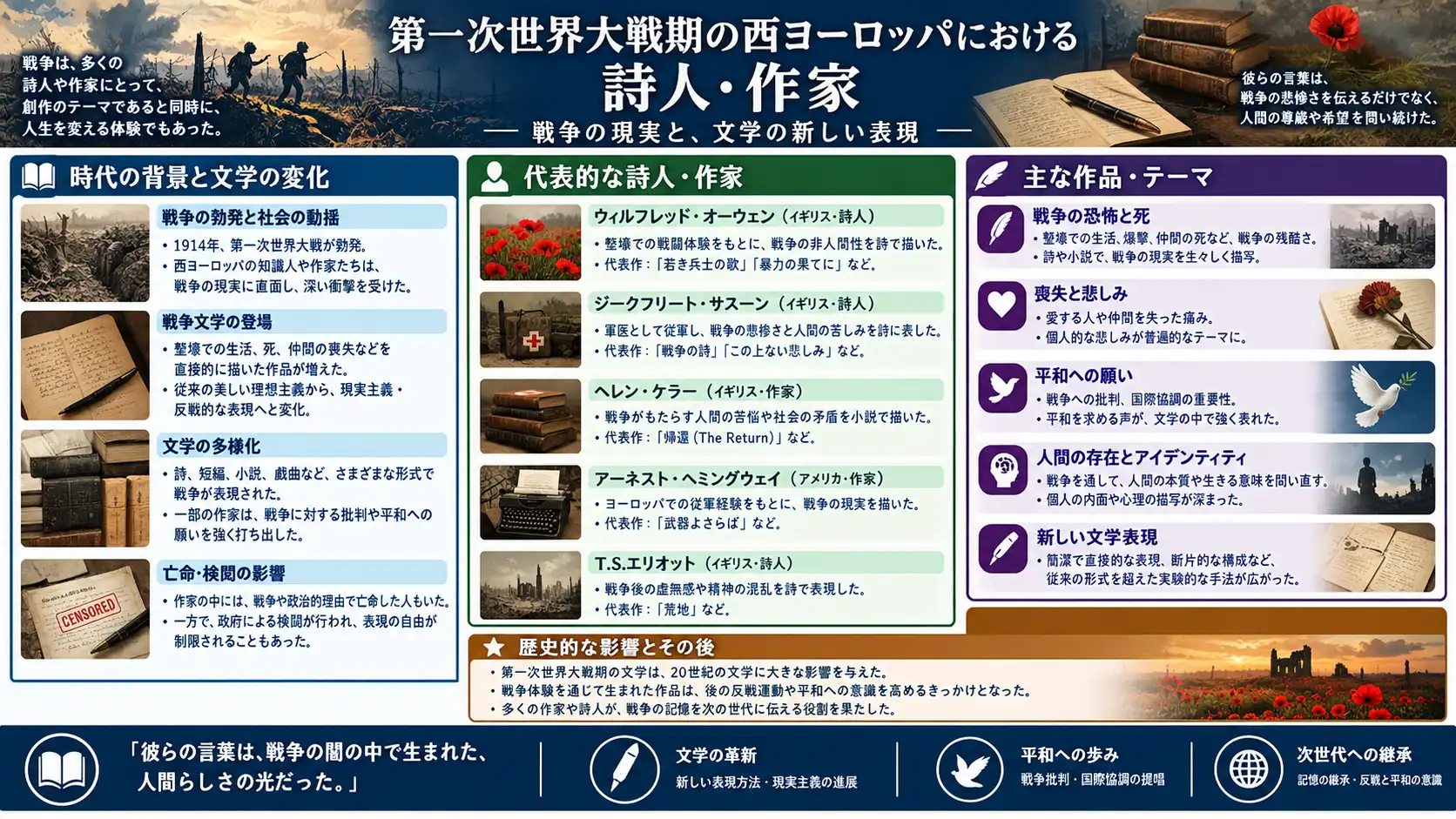 第一次世界大戦を記録した詩人と作家