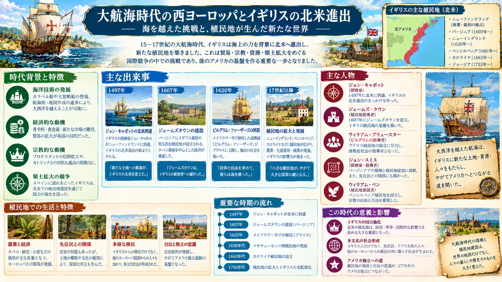 イギリスの初期北米進出と植民地開拓