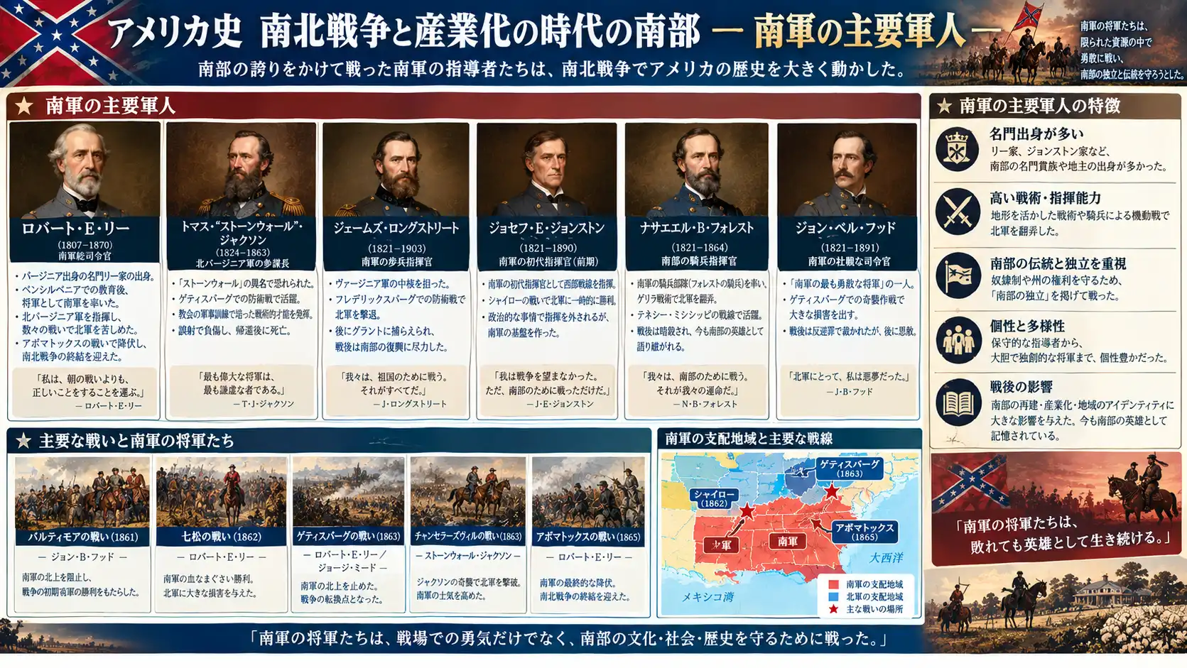 優れた戦術で北軍を苦しめ敗戦後は和解と再建へ歩んだ将校群
