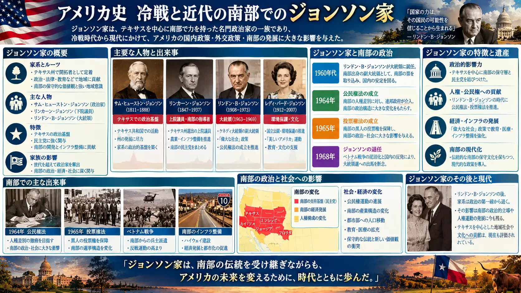 偉大な社会を掲げ公民権法成立とベトナム戦争介入を推進した一族